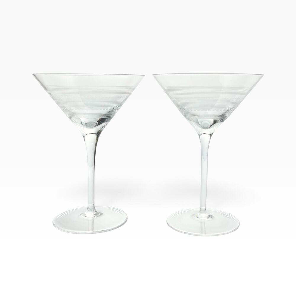 Contemporary Pair of Martini Glasses 6 3/4” 8oz Reached Banded Stripes & Dots